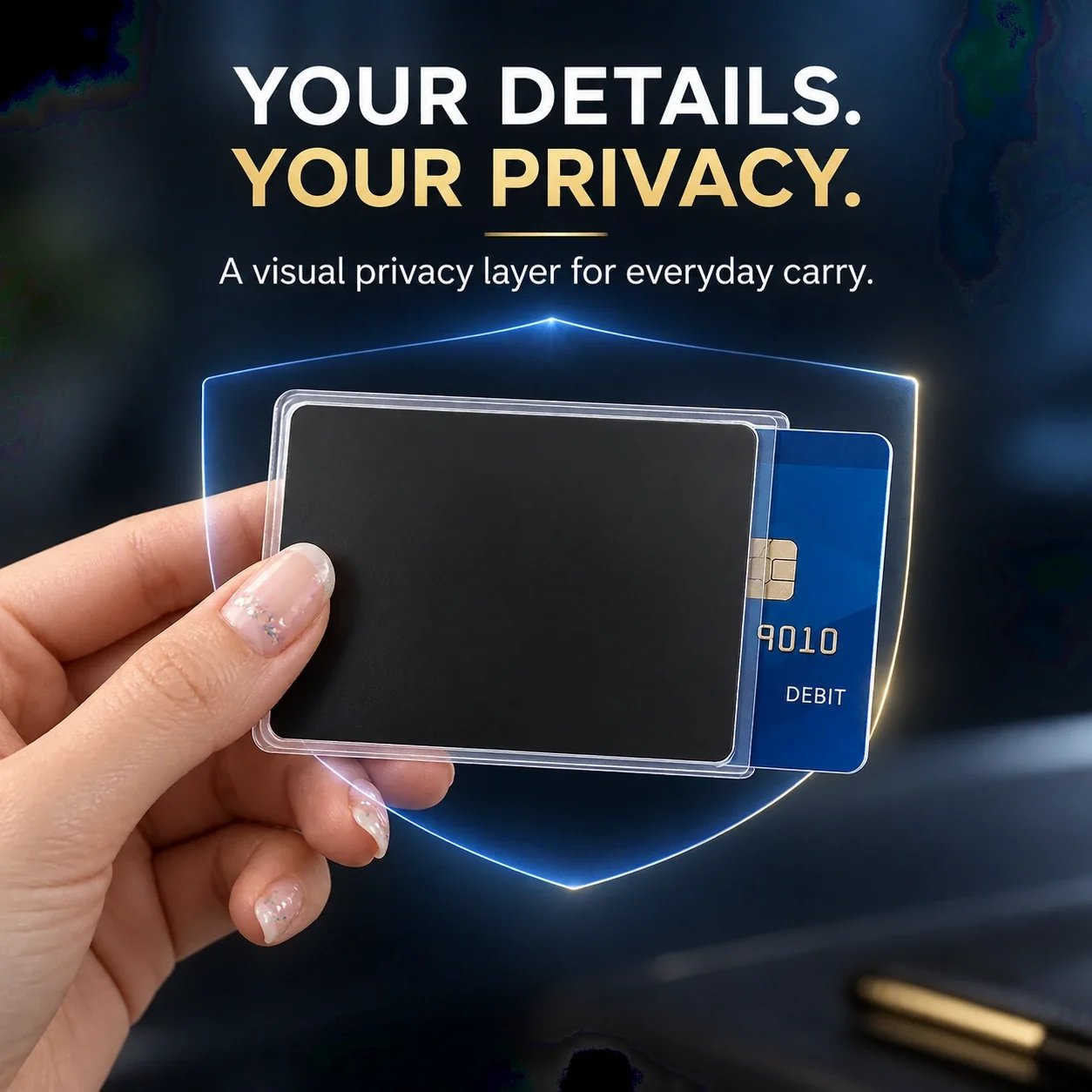 Privacy card sleeve helping shield card details from side viewing