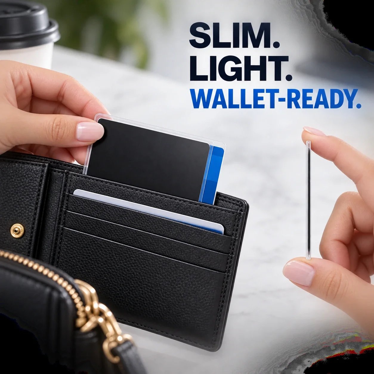 Slim privacy card sleeve fitting inside a wallet Slim privacy card sleeve fitting inside a wallet