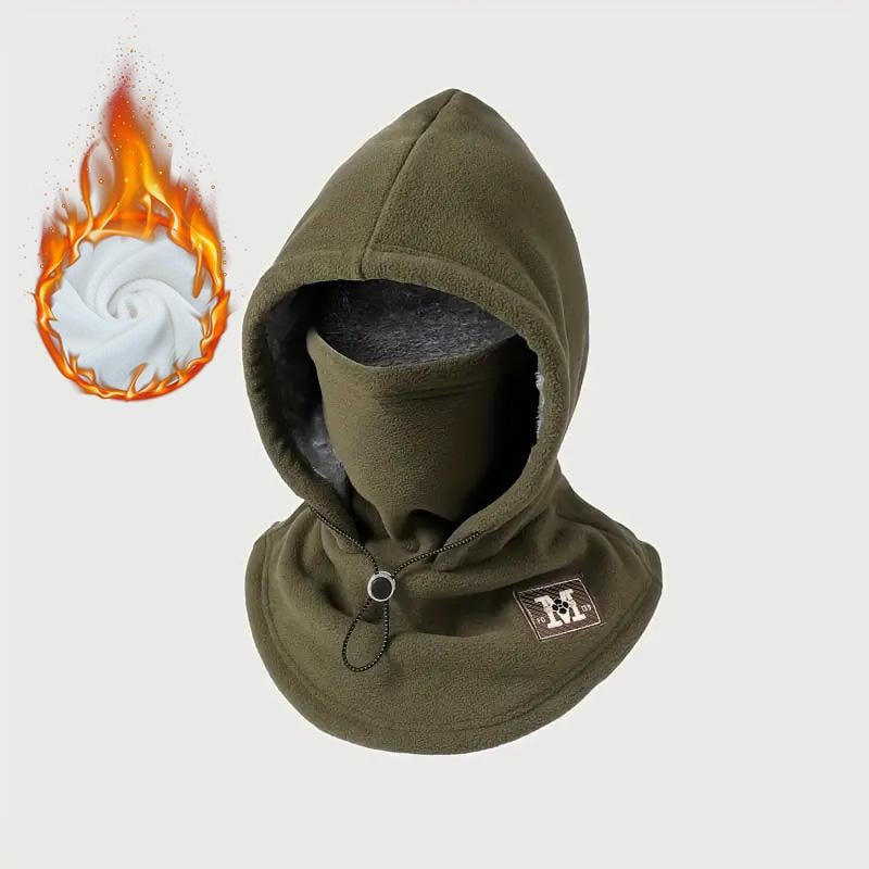 Olive fleece-lined hooded winter hat