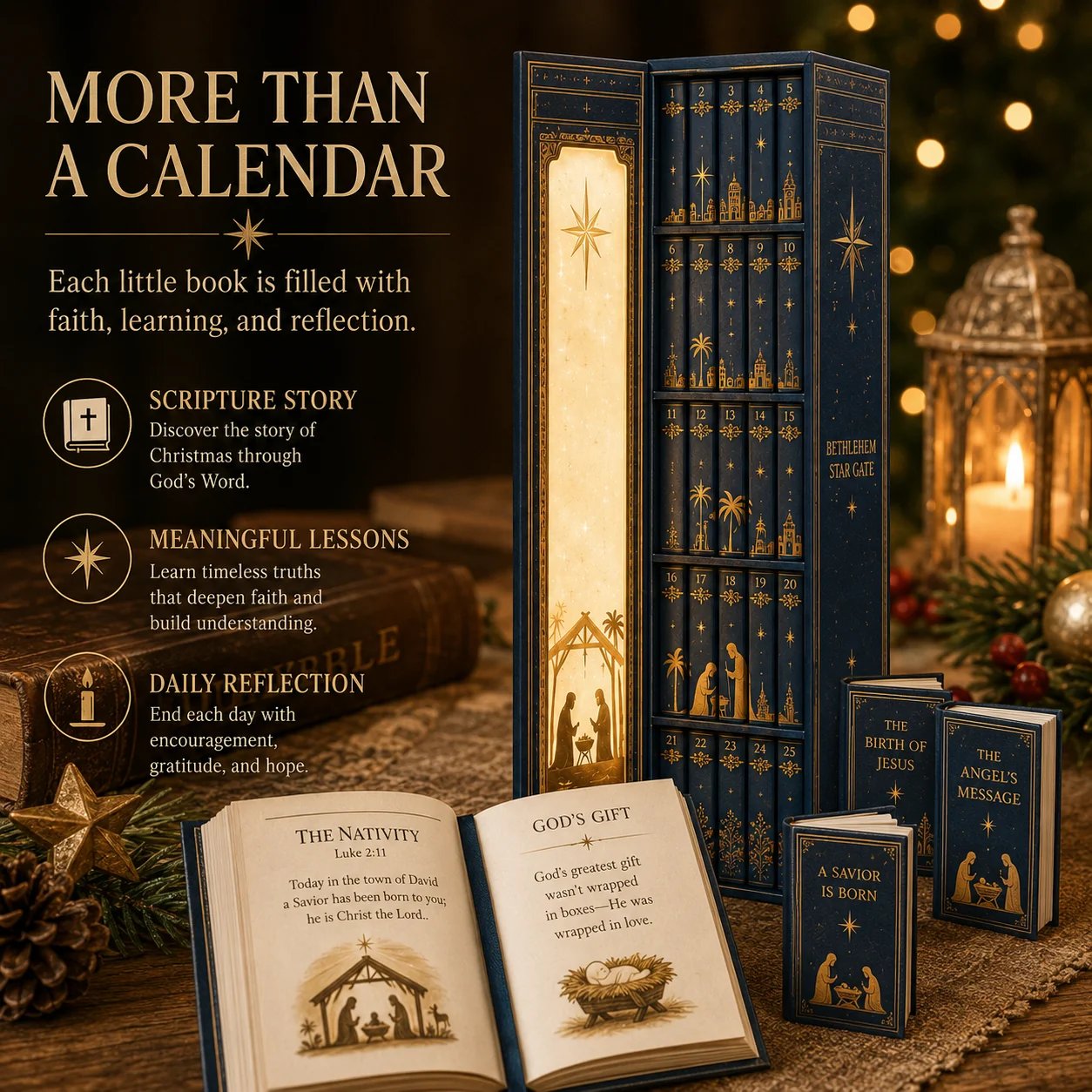 Open Bethlehem Star Gate mini Scripture book with Nativity story