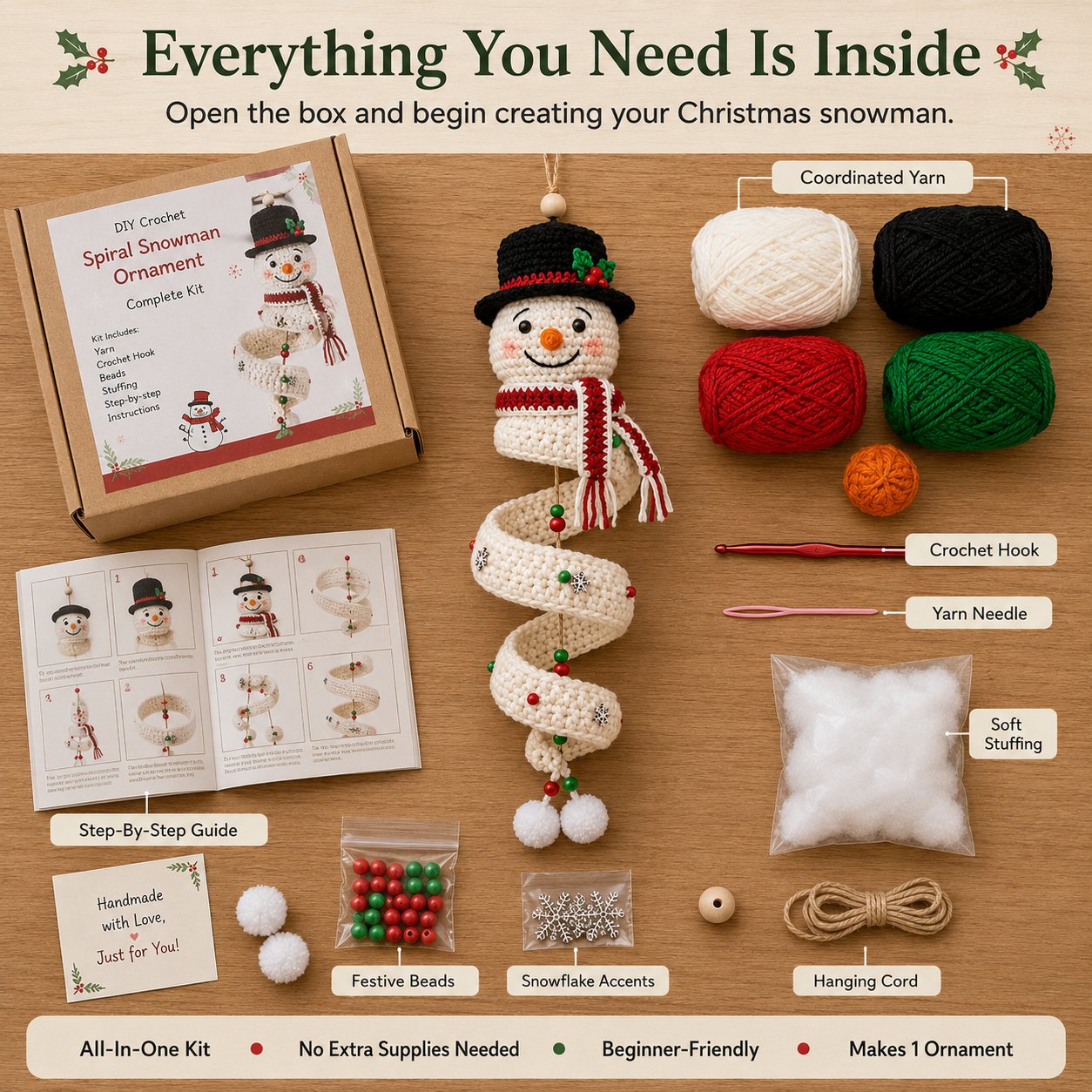 Complete crochet Christmas ornament kit