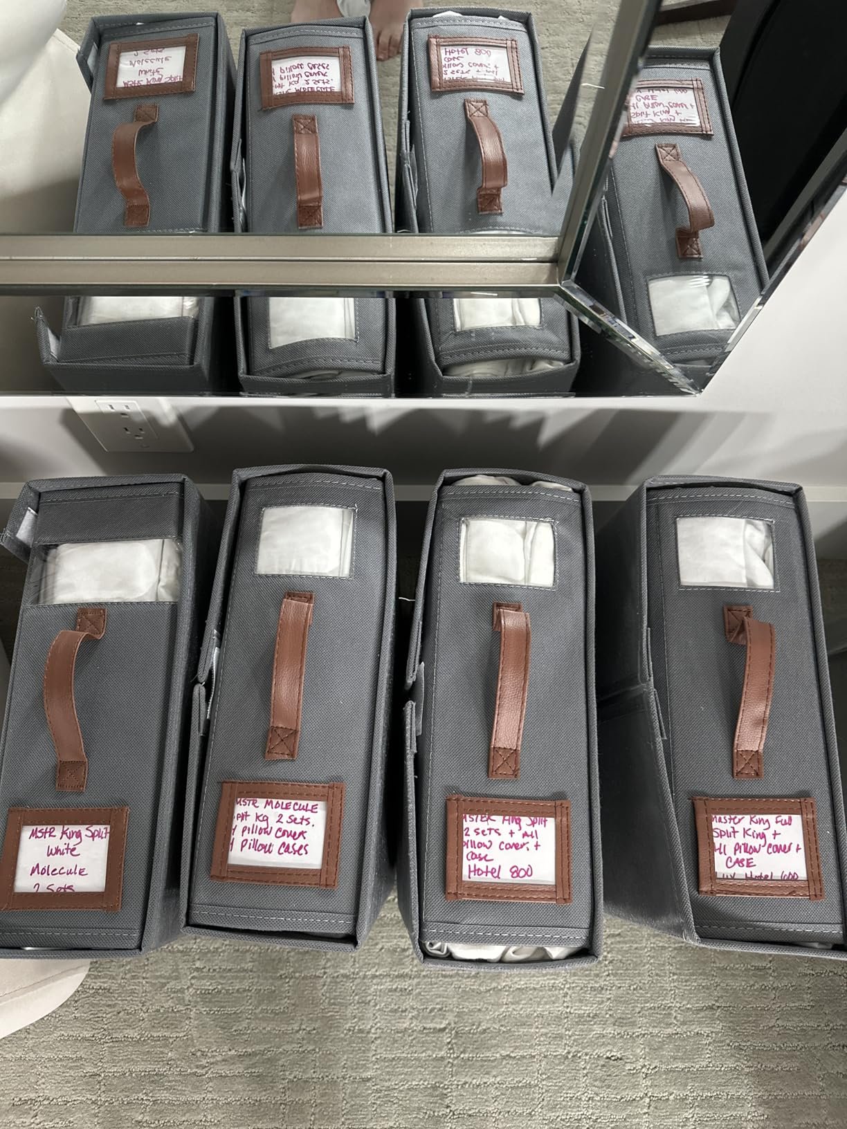 Gray w/pu leather handles, label window, TONS of extra labels MUST HAVE! Gray w/pu leather handles, label window, TONS of extra labels MUST HAVE!