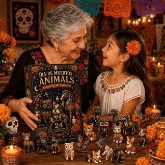 Vibrant Día de Muertos animal figurines