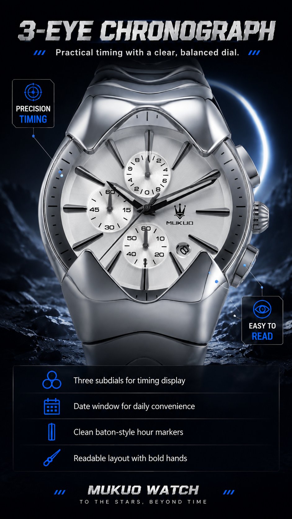 Close view of stainless-steel watch case back