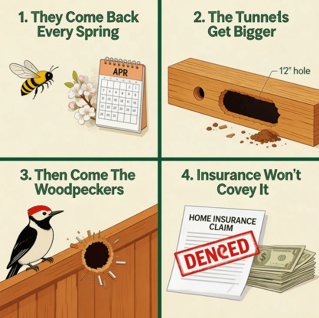 Carpenter bee trap hanging on wooden structure