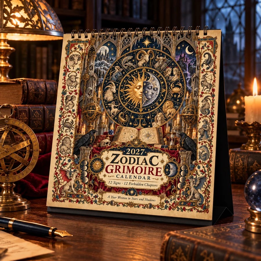 Zodiac Grimoire Calendar on a desk