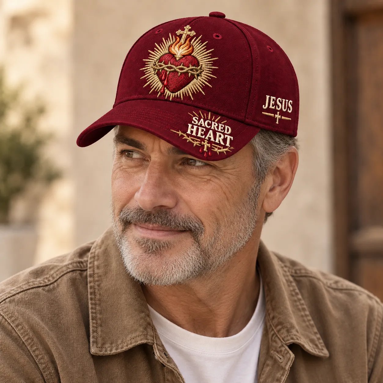 Sacred Heart Christian cap detail