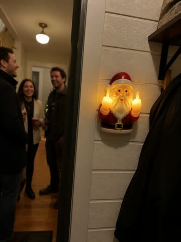Customer-style party photo with the glowing Santa light