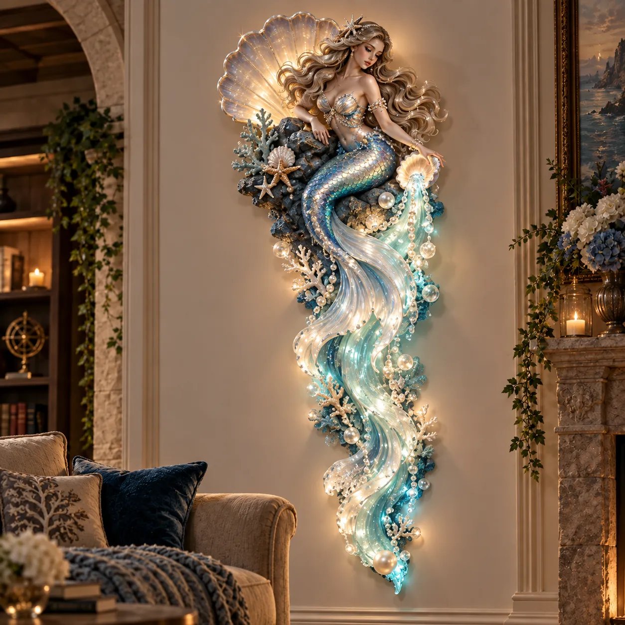 Mermaid Pearl wall decor in room