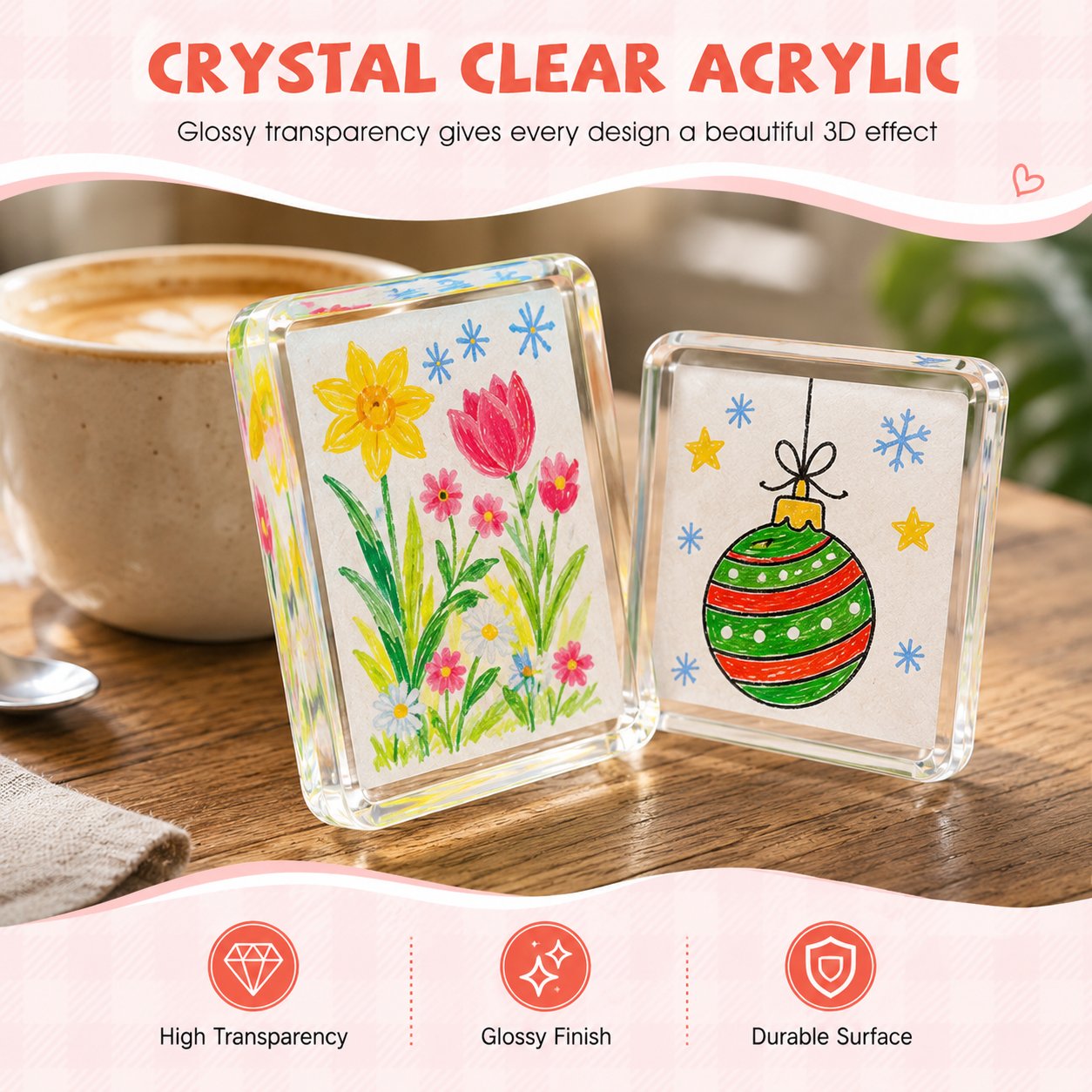 Clear acrylic square photo magnet surface