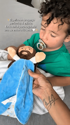 Jesus baby lovey security blanket in use