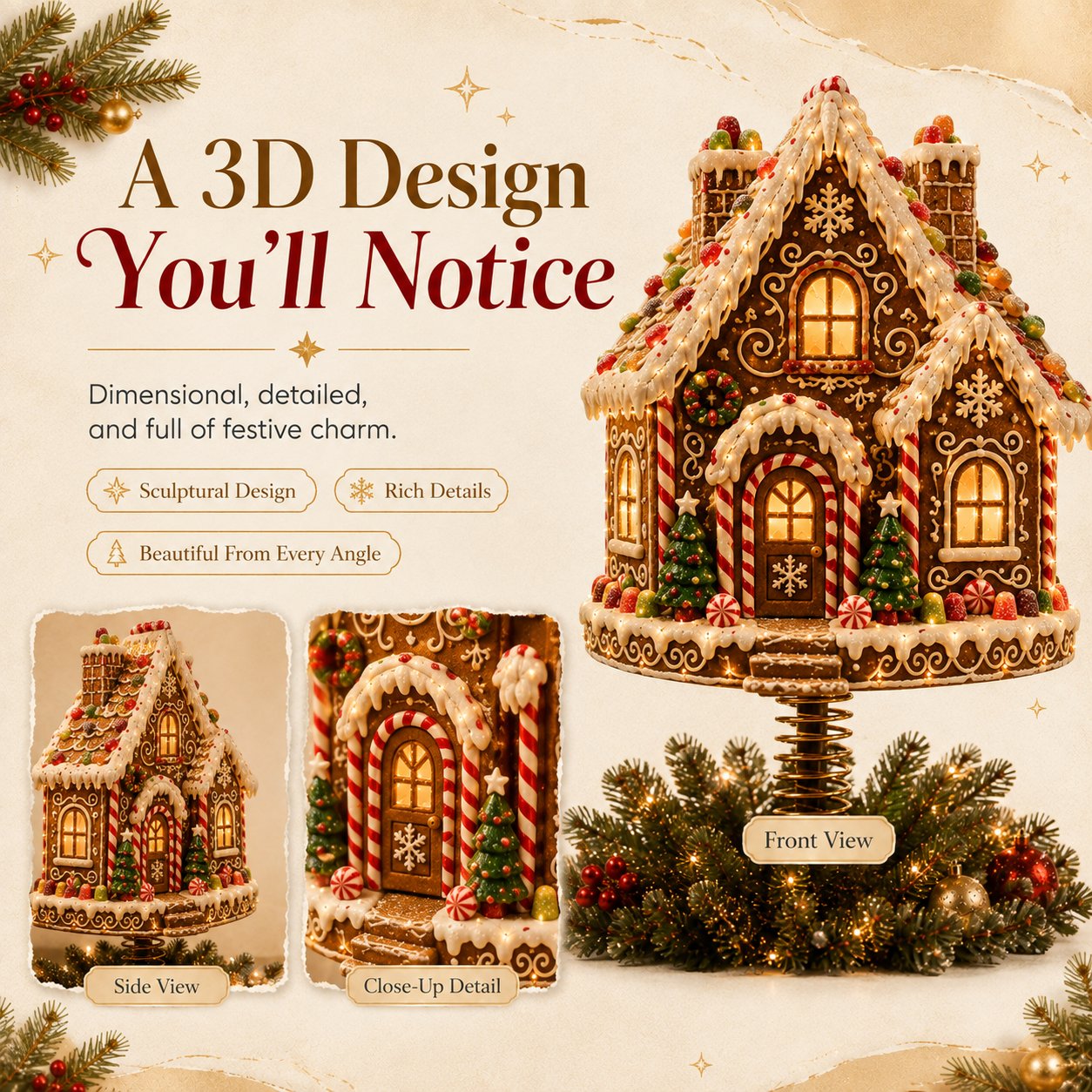 Lighted snowman gingerbread tree topper