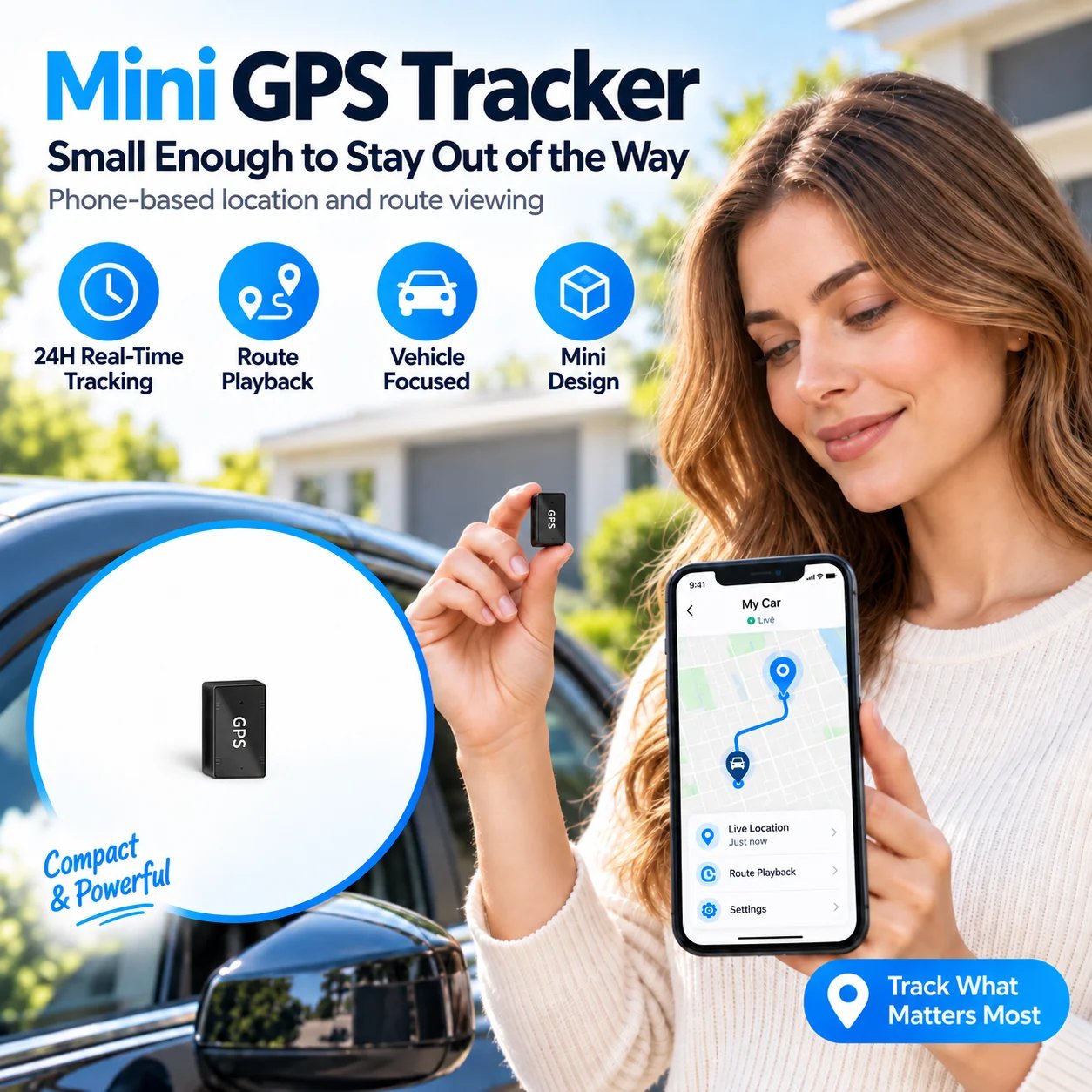 Compact GPS tracker vehicle placement
