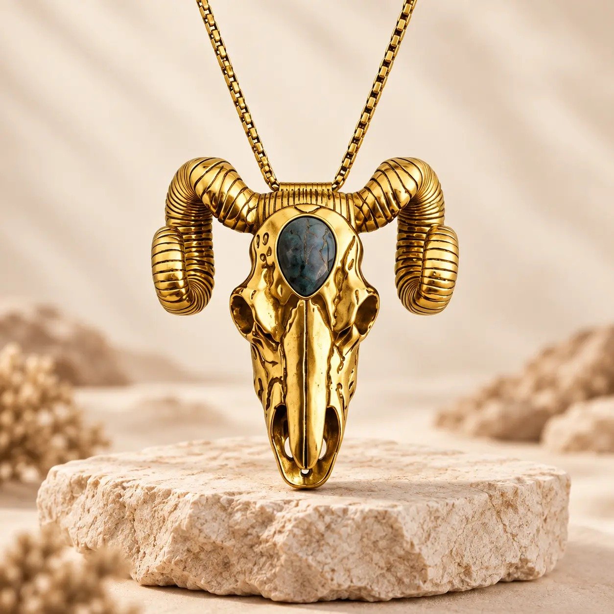 Turquoise Gold Ram western pendant