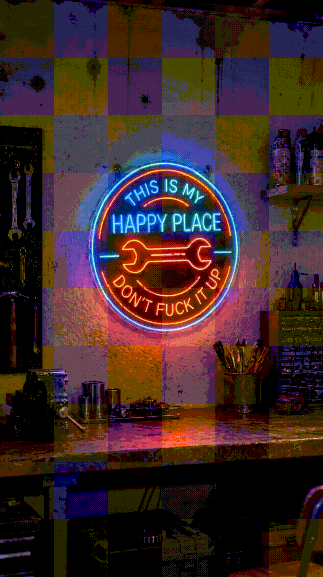 Animated GIF showing the neon sign lighting up