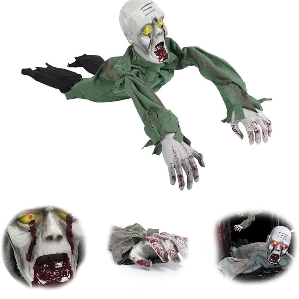 Crawling zombie face, hands, and full-body detail views
