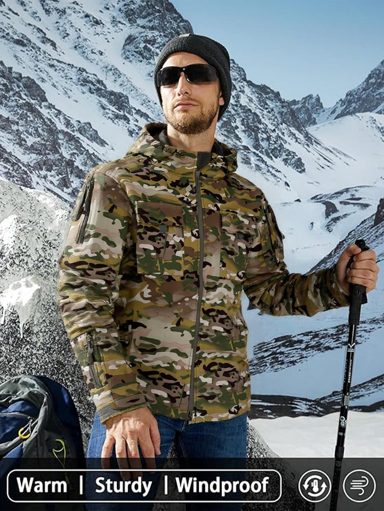 Men's fleece-lined multi-pocket outdoor jacket