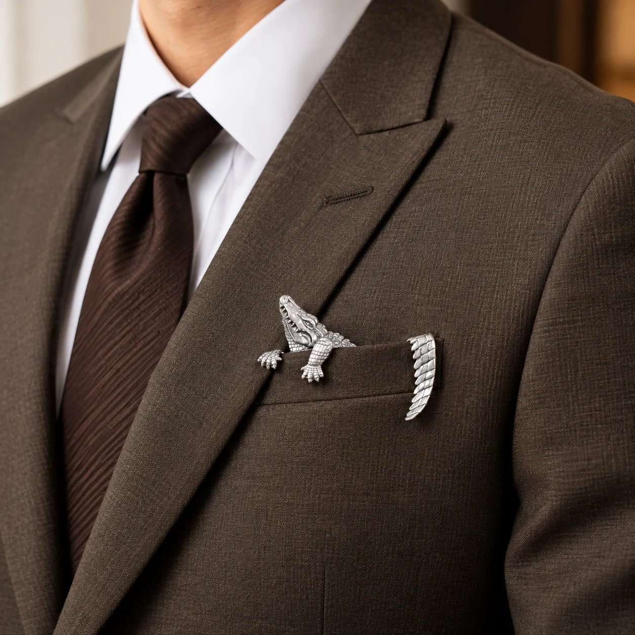 Detailed metal alligator pocket accessory
