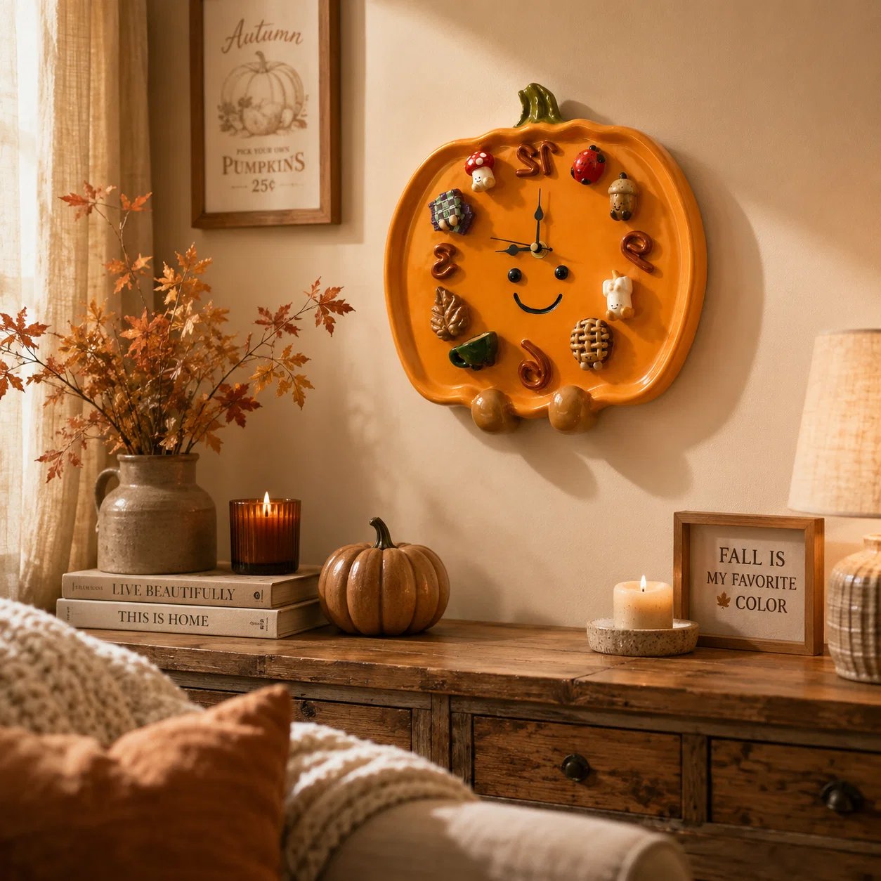Pumpkin clock autumn wall decoration