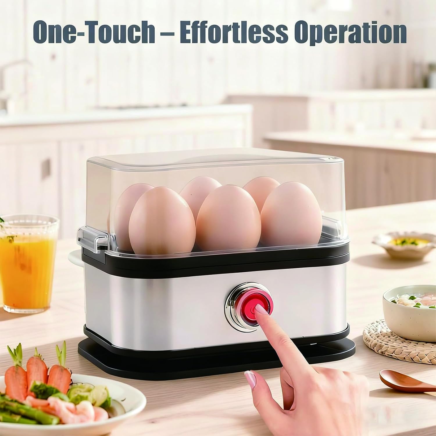 One-touch control on the square egg cooker