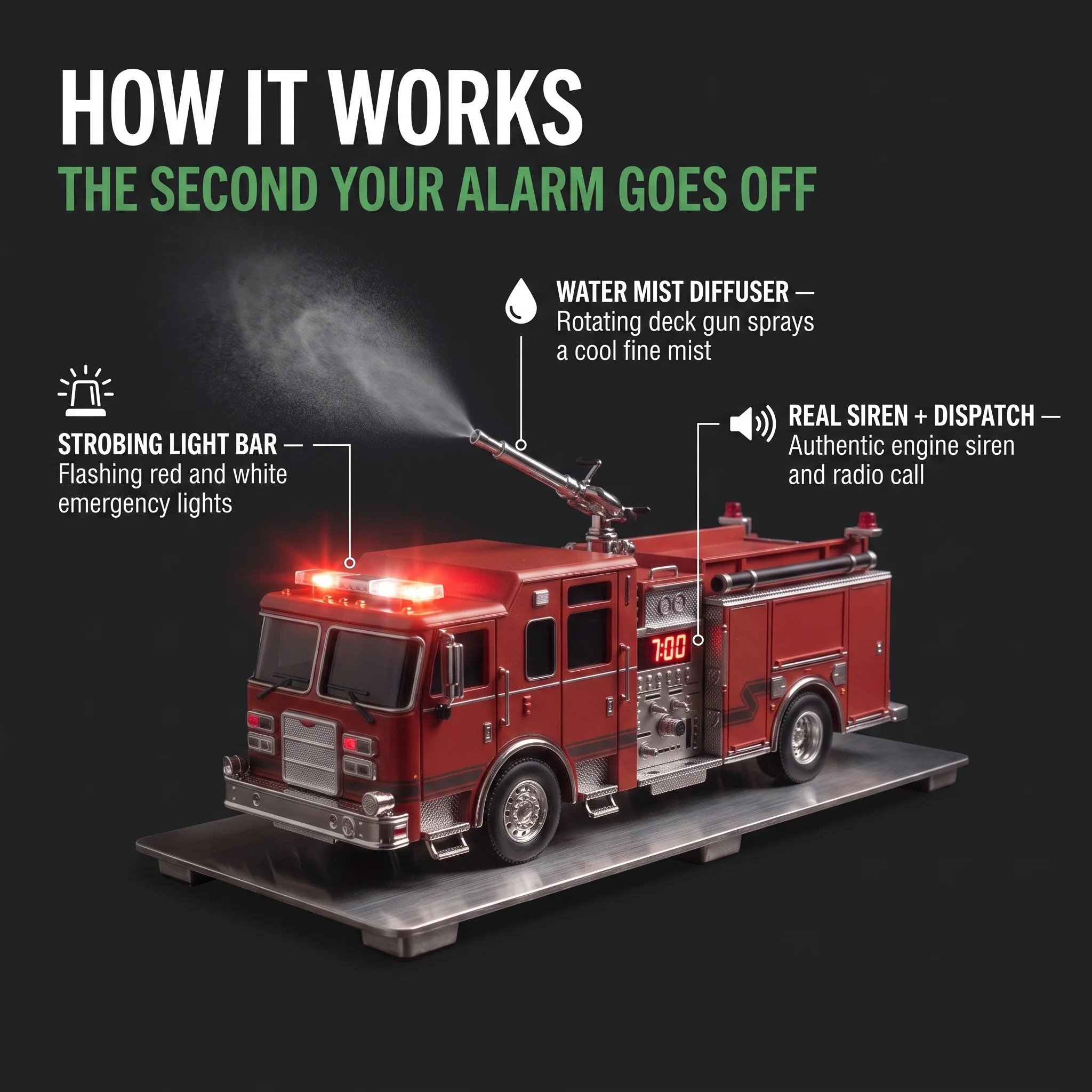Firefighter alarm clock displayed as collectible decor