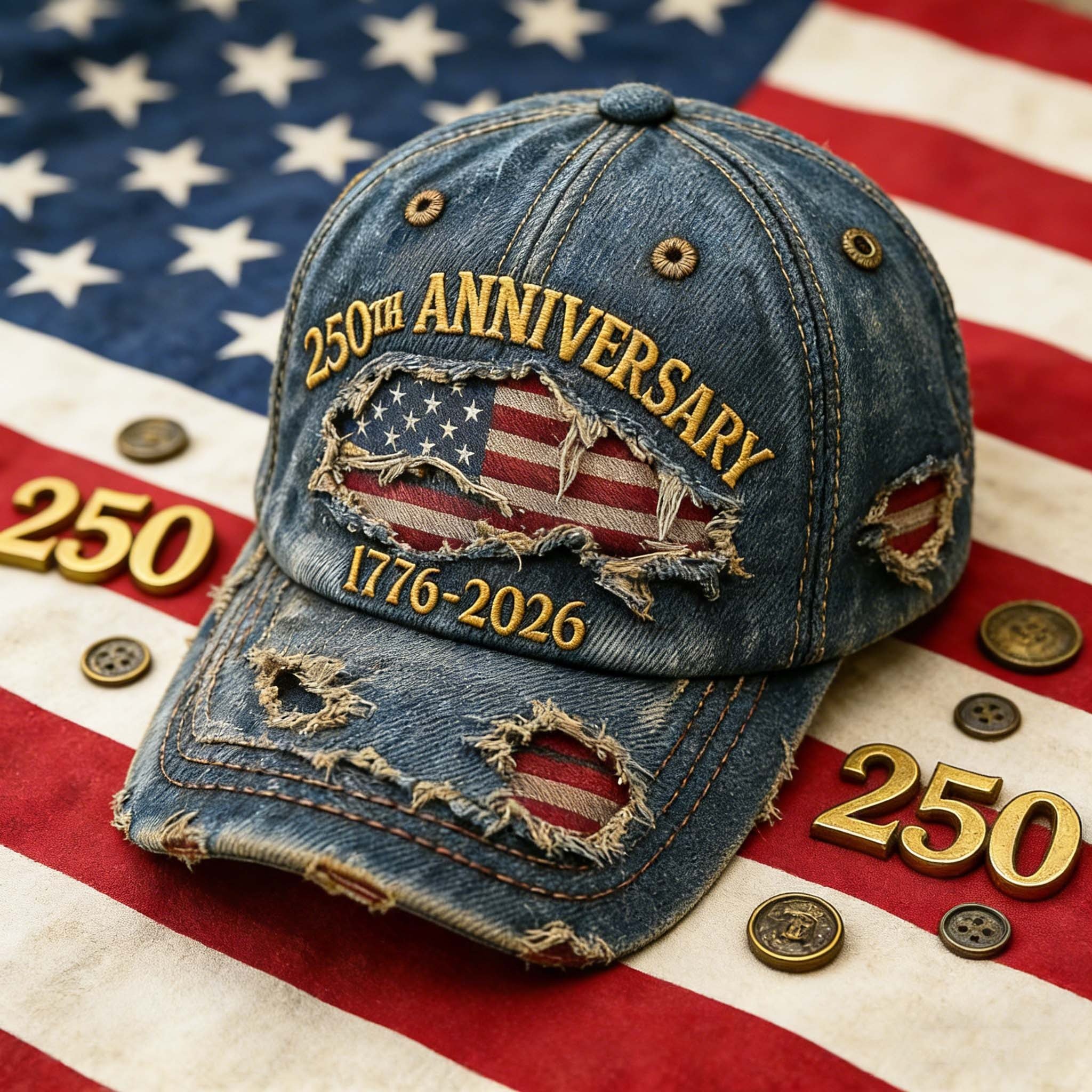 1776 2026 commemorative patriotic cap front embroidery