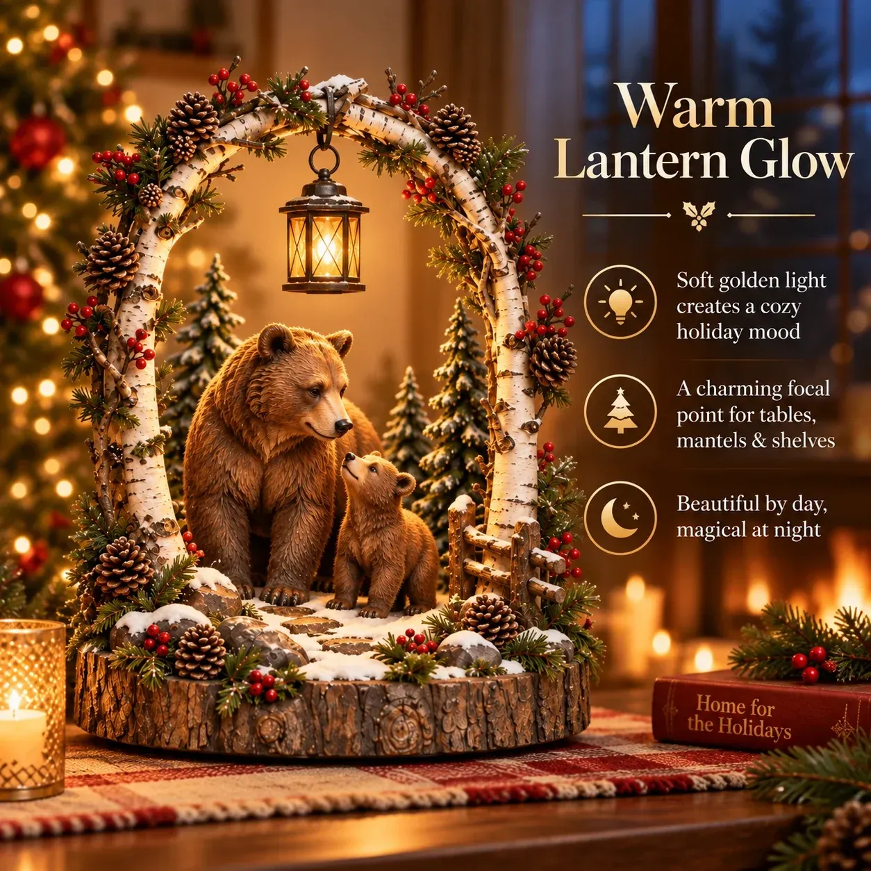 Woodland Bear Family Lantern night glow