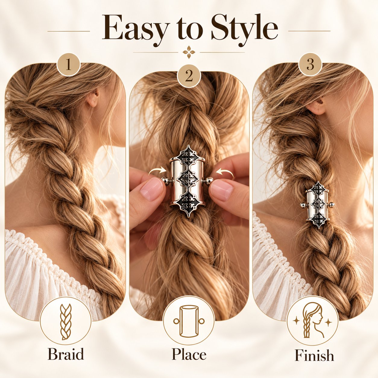 Styling white bronze braid cuffs with different outfits