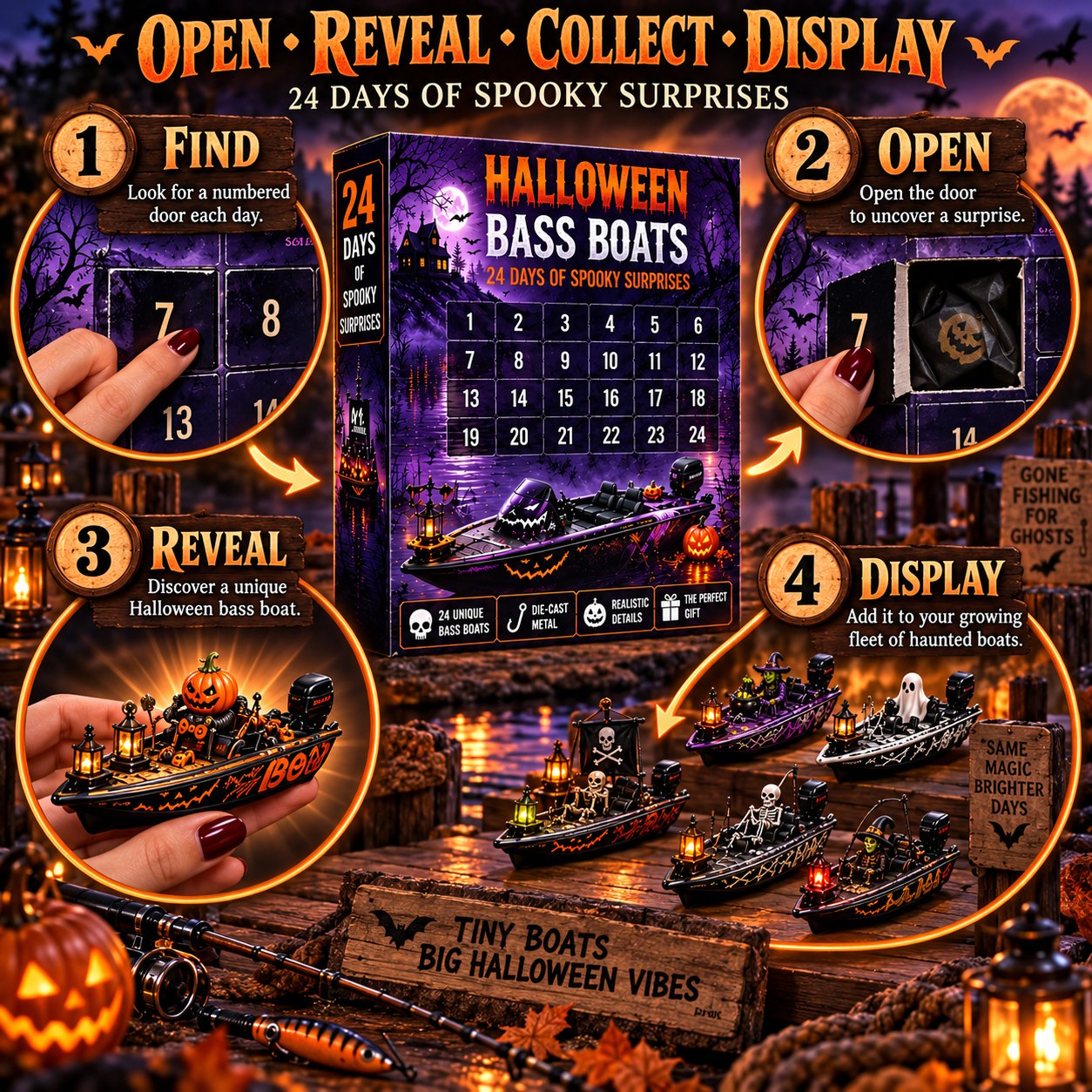 Different haunted bass boat acrylic collectibles