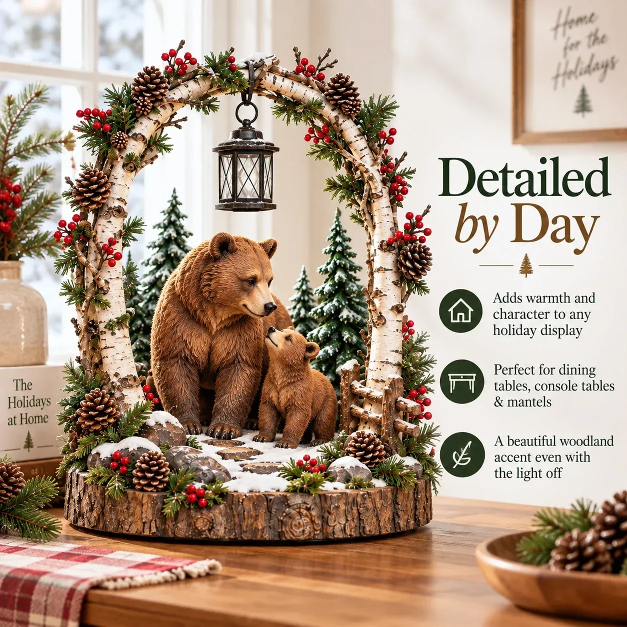 Woodland Bear Family Lantern day and night comparison
