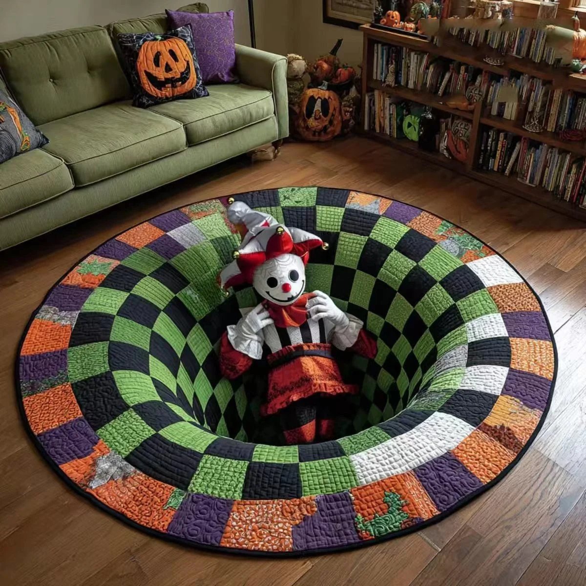 Clown style 3D Halloween round rug