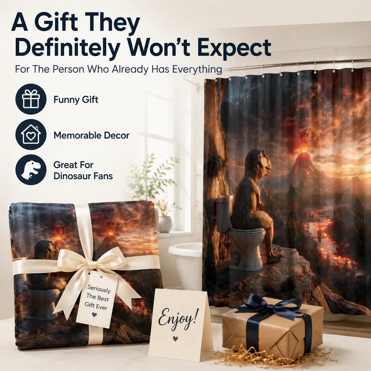 Dinosaur shower curtain funny gift idea