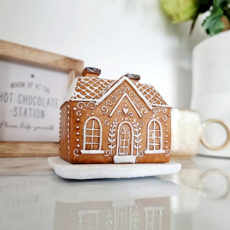 Resin gingerbread house incense cone holder