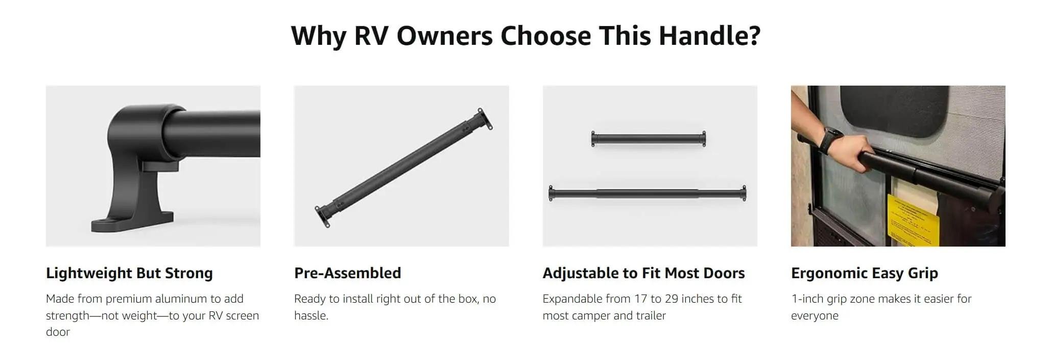Safoner All-Aluminum RV Screen Door Handle Bar Preassembled Adjustable Crossbar for Flimsy Doors RV Camper Accessories Easy Setup Telescopic Design