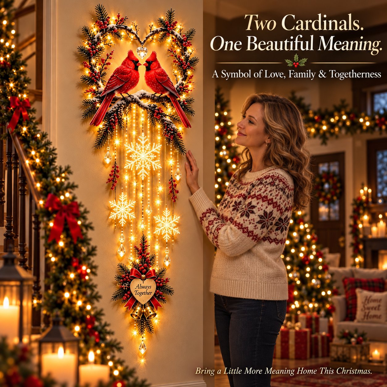 Always Together cardinal Christmas wall light