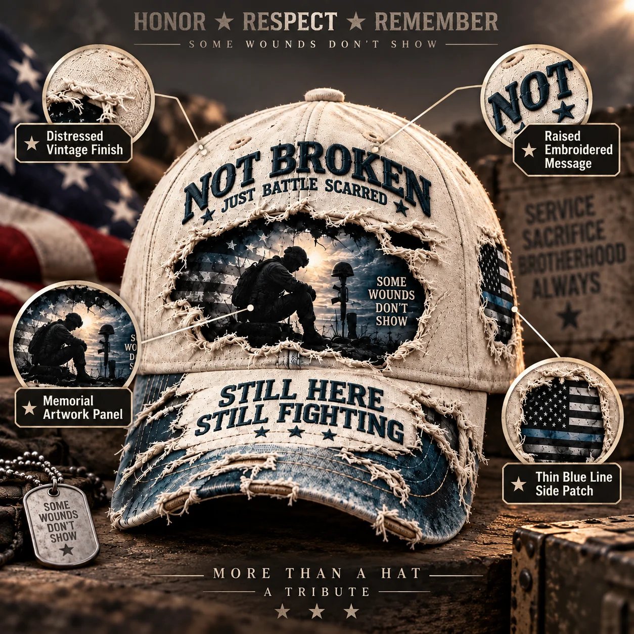 Veteran cap embroidery detail