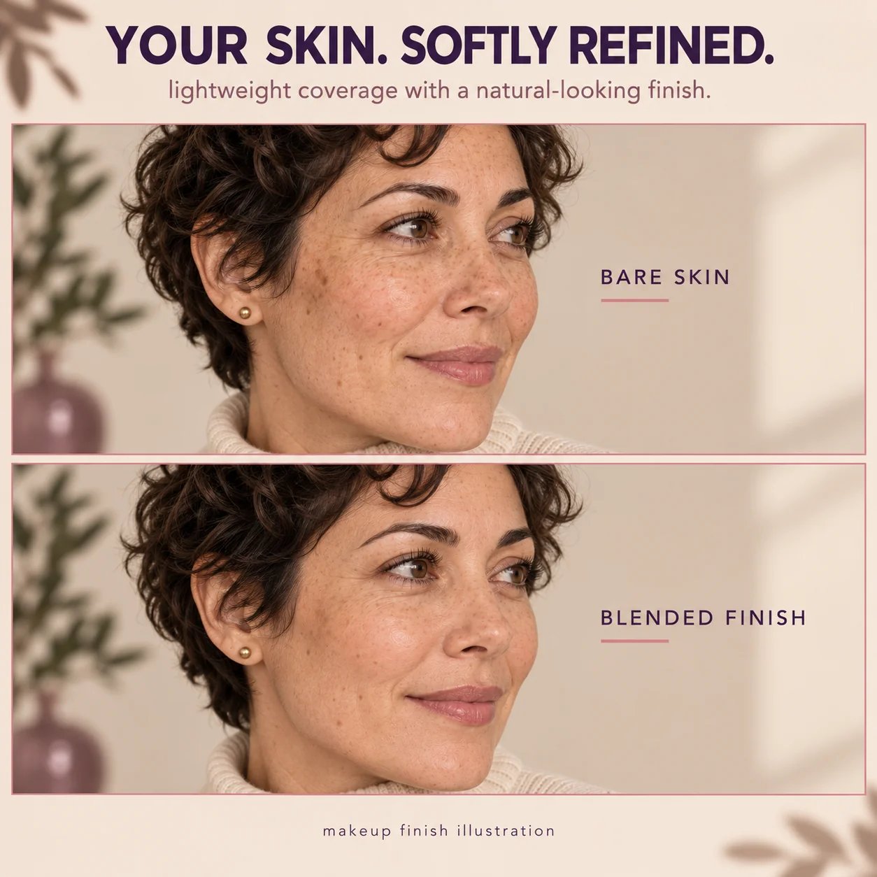 Bare skin and blended finish comparison