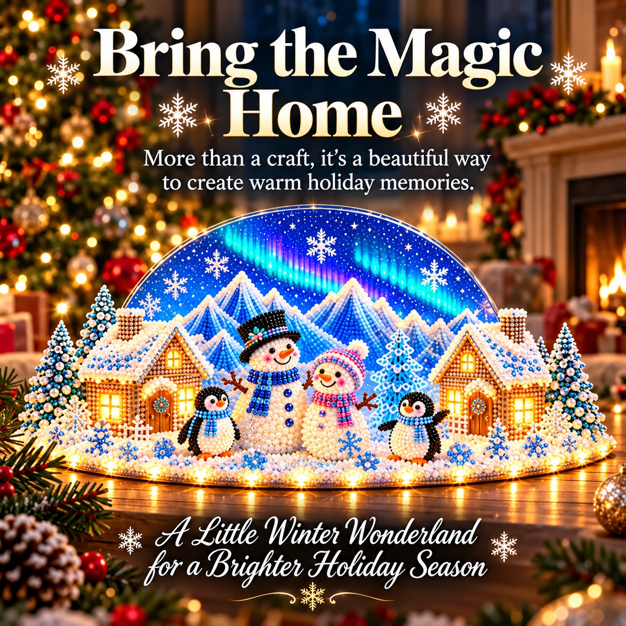 Completed winter village bringing a sparkling seasonal scene into a cozy home