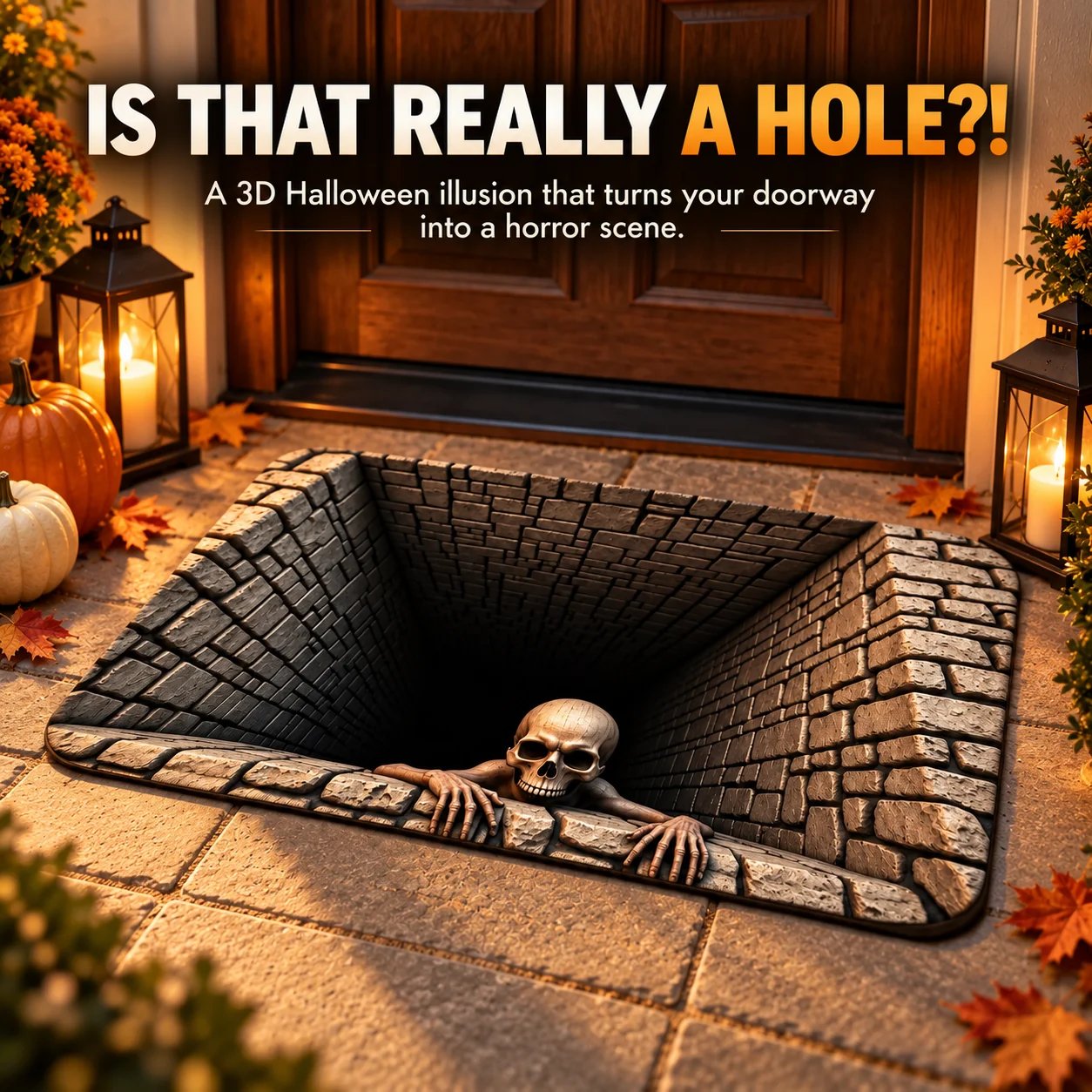 3D Halloween horror floor mat at doorway
