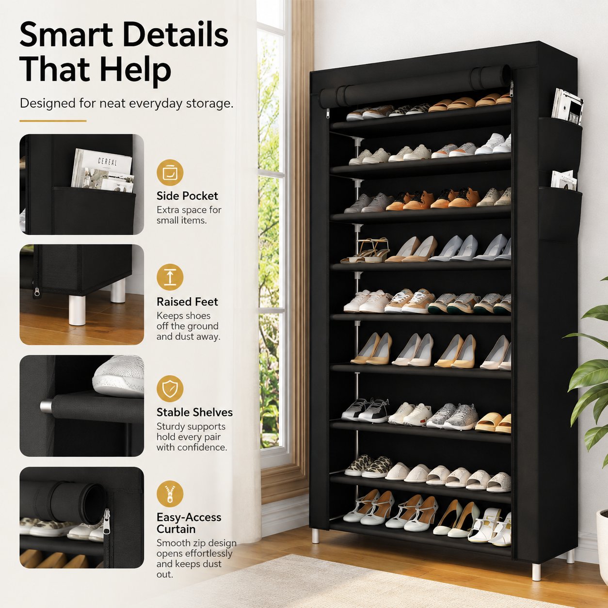 Dustproof curtain shoe storage cabinet