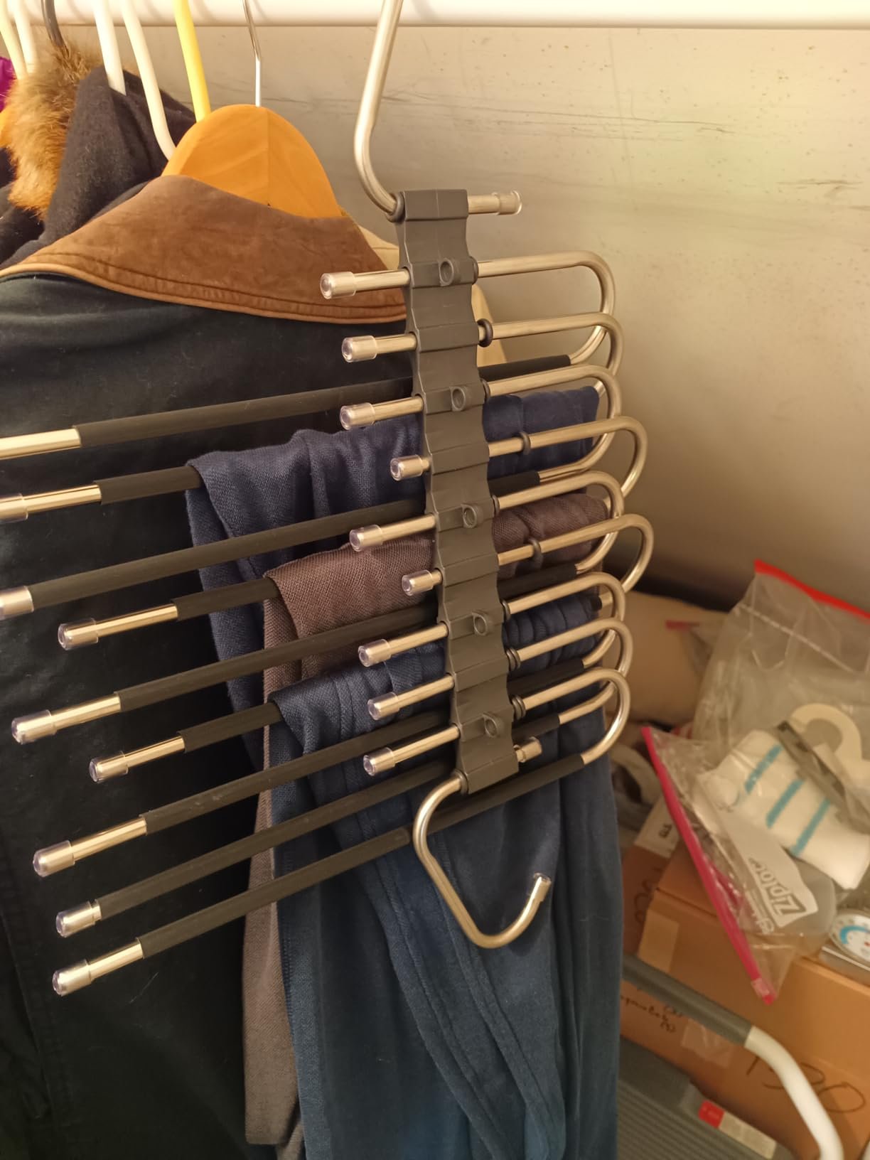 Terrific pant hangers, real problem solver, once I could figure out how to put them together Terrific pant hangers, real problem solver, once I could figure out how to put them together