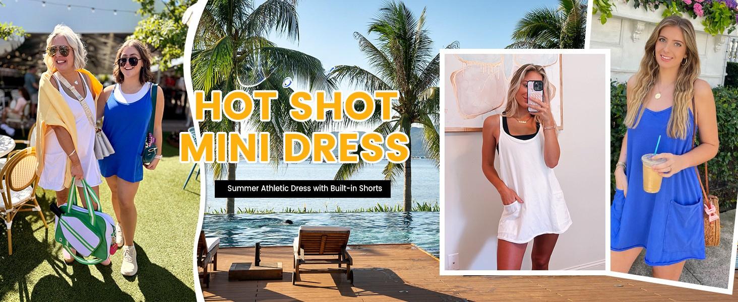 SCUSTY Women's Summer Sleeveless  Mini Dress with Built-in Shorts V Neck Spaghetti Straps Athletic Shorts Tennis Dress with Pockets