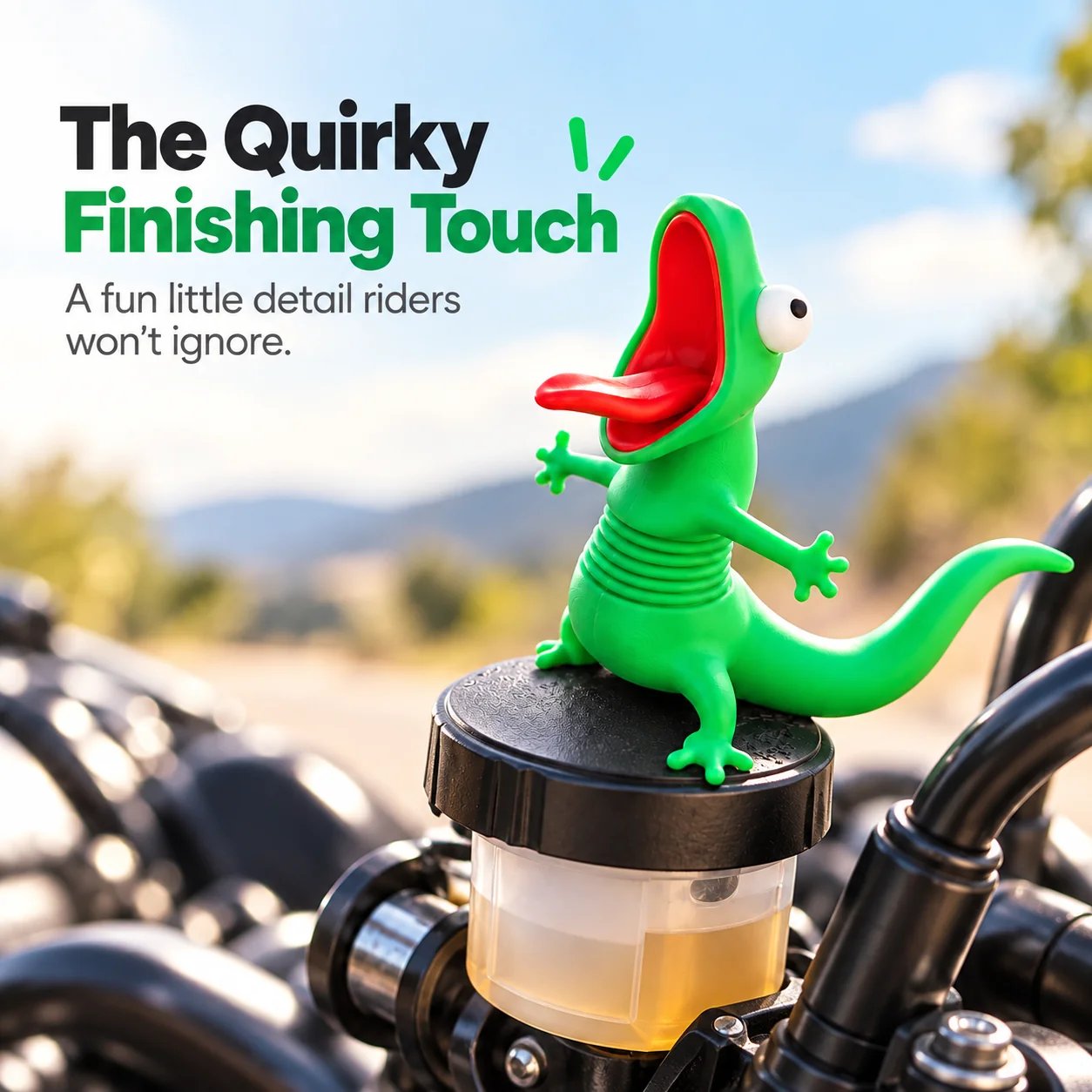 Green lizard motorcycle accent as a quirky finishing touch