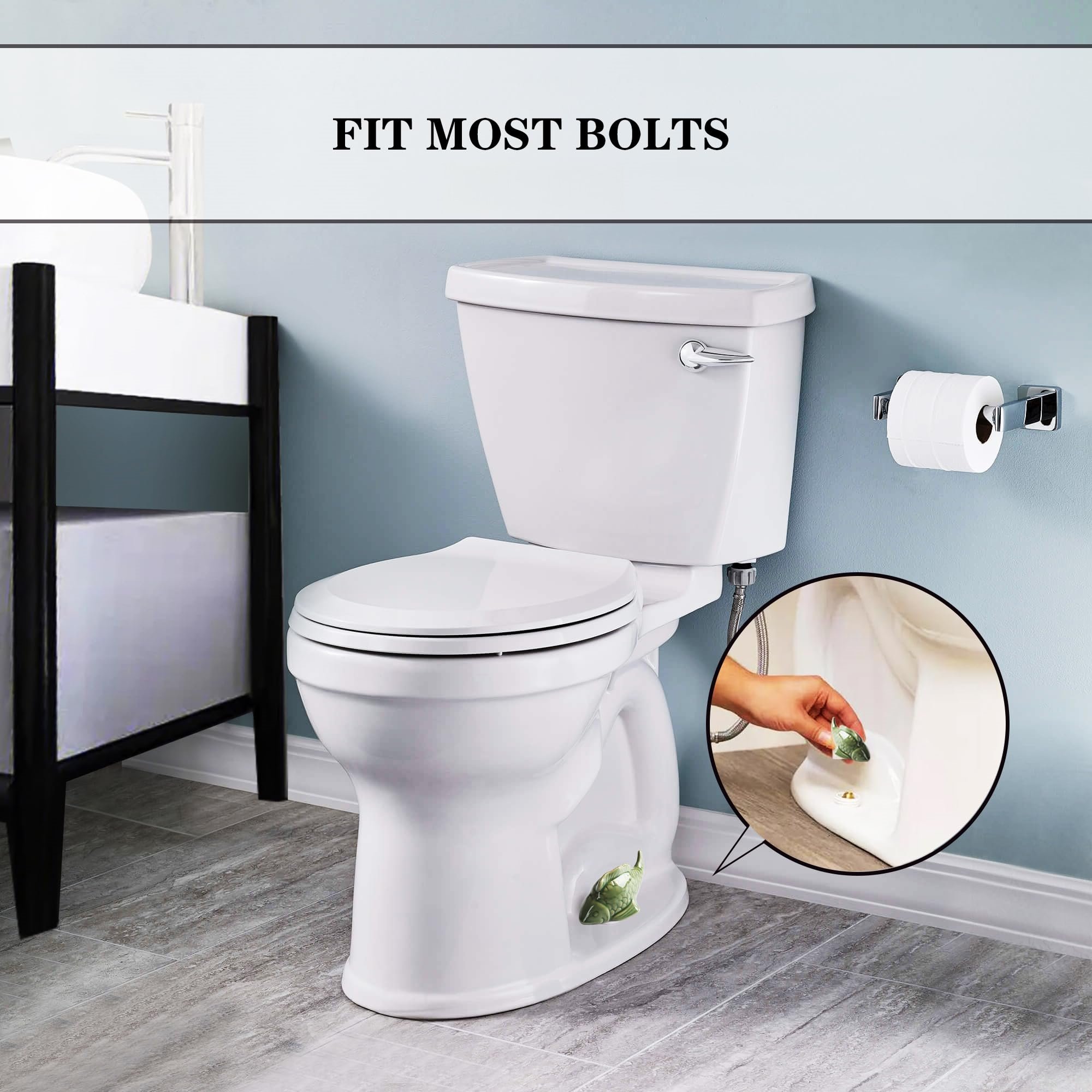 Decorative fish bolt cap installed beside a toilet