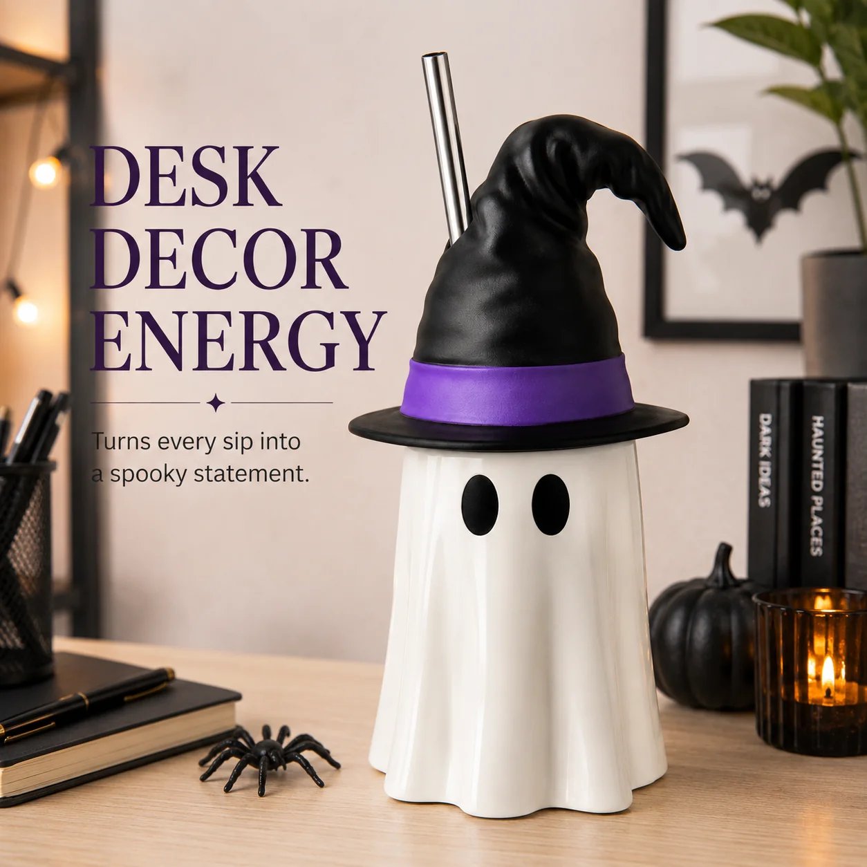 Halloween Ghost Witch Hat Tumbler Straw Cup