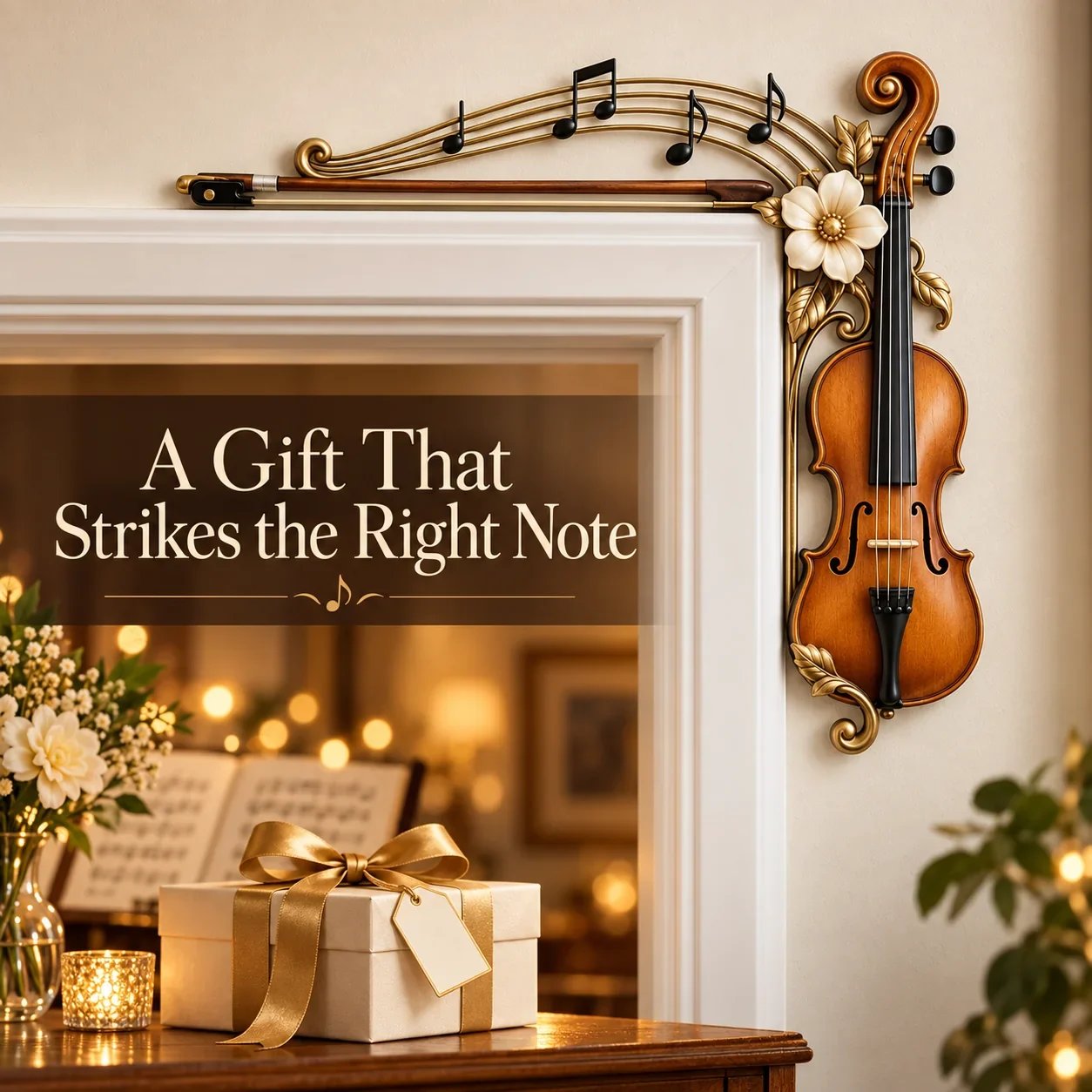 Music-themed door topper in an interior display