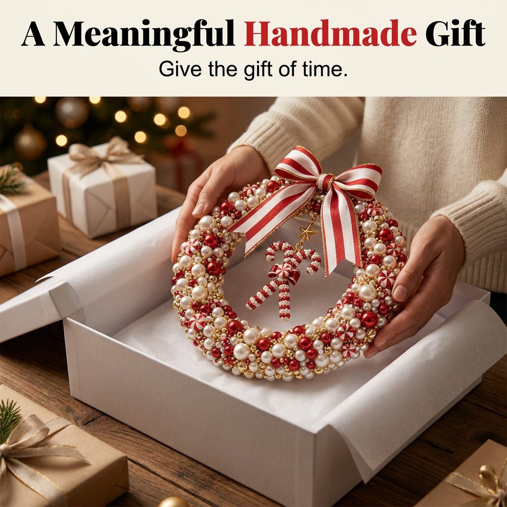 Finished handmade Christmas pearl wreath
