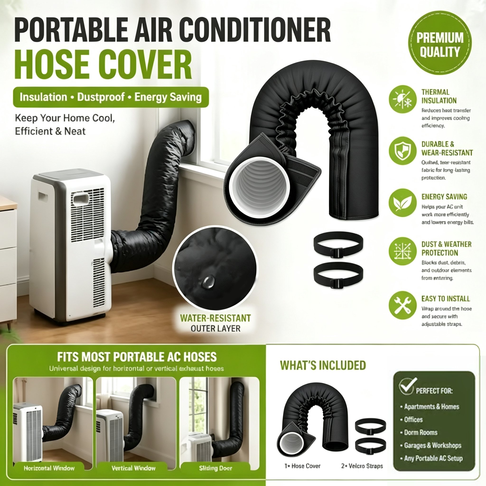 Portable air conditioner insulated exhaust hose cover