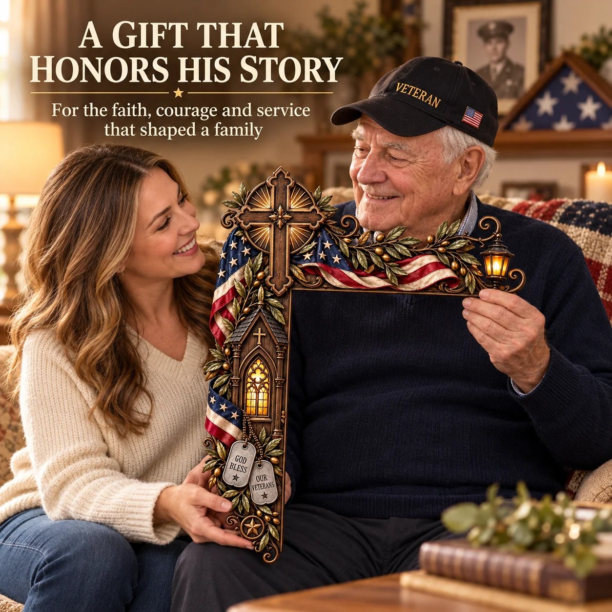 Patriotic veteran door frame decor given as a meaningful gift