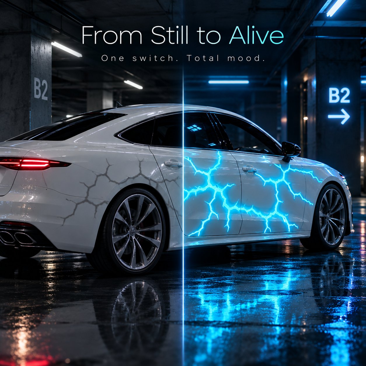 Dynamic liquid laser automotive wrap visual